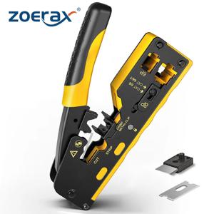 ZoeRax 이더넷 압착 도구 와이어 커터 크림퍼, Cat7 Cat6a Cat6 Cat5e 패스 스루 커넥터, RJ45