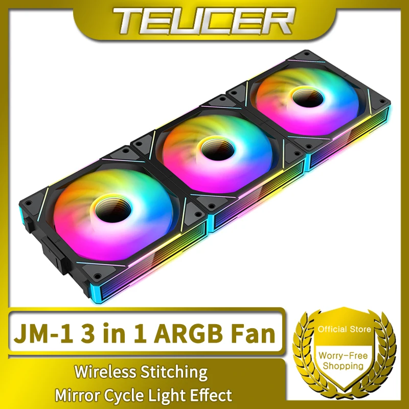 TEUCER JM-1 PC 냉각 선풍기, ARGB 미러 사이클 조명 효과, 800-2000RPM PWM 수냉, 360mm 쿨러 선풍기