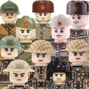 WW2 군사 군인 무기 빌딩 블록, 영국 소련, 프랑스 육군 피규어, 어린이 보병 헬멧 벽돌 장난감