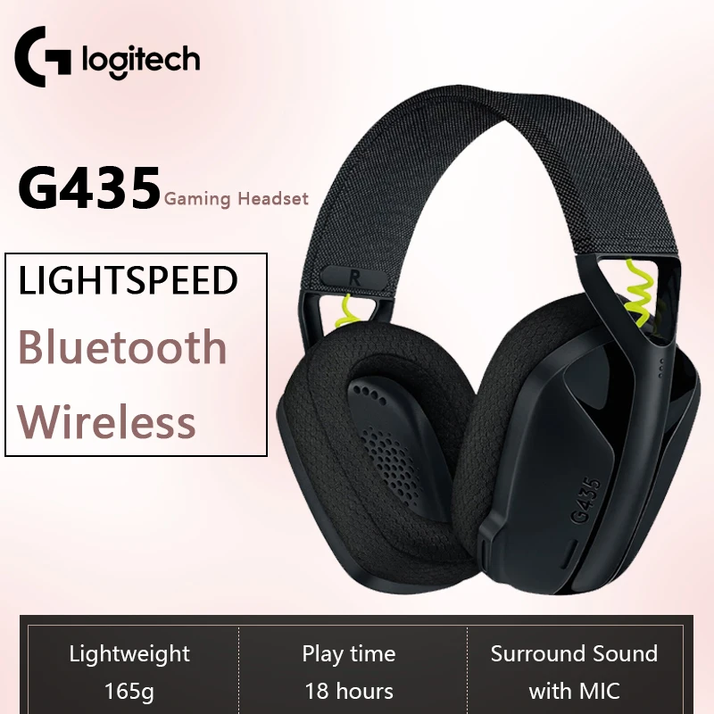 로지텍 G435 LIGHTSPEED 무선 게이머 헤드셋, USB 블루투스, 2.4G 연결, 내장 마이크, PC, PS용 게이밍 헤드폰