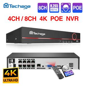 Techage 양방향 오디오 보안 감시 CCTV 비디오, H.265 8CH 4MP 5MP 8MP 1080P 4K POE NVR, 최대 16CH POE IP 카메라용