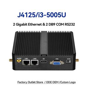 산업용 팬리스 미니 PC, 셀러론 J4125 코어 i3-5005U, 듀얼 LAN, 2 * COM, HDMI, 와이파이, 윈도우 10, 넷톱, 오피스 컴퓨터, 미니 데스크탑