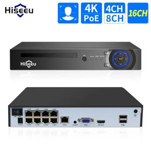 Hiseeu IP 보안 감시 카메라 얼굴 인식 CCTV 시스템, H.265 + 4CH 10CH 16CH POE NVR, 5MP 8MP 4K 오디오 비디오 레코더