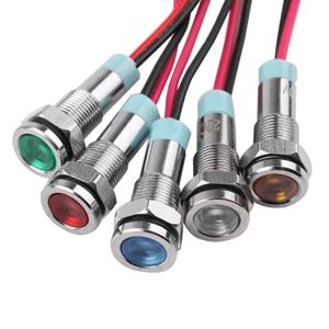 플랫 헤드 LED 금속 표시등, 6mm 방수 신호 램프, 6V, 12V, 24V, 220V, 와이어 포함, 빨간색, 노란색, 파란색, 녹색, 흰색, 1 개