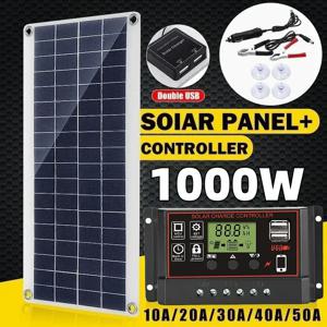 1000W 태양전지판 12V 태양전지 10A-100A 컨트롤러 태양판 키트 폰용 RV 자동차 카라반 홈캠핑 야외 배터리