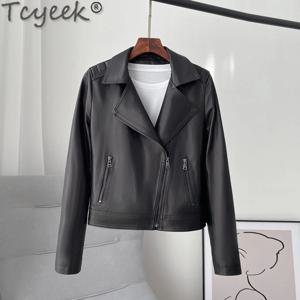 Tcyek 여성용 가죽 재킷, 양가죽 짧은 코트, 한국 패션, 오토바이 재킷, Jaqueta Feminina Lq