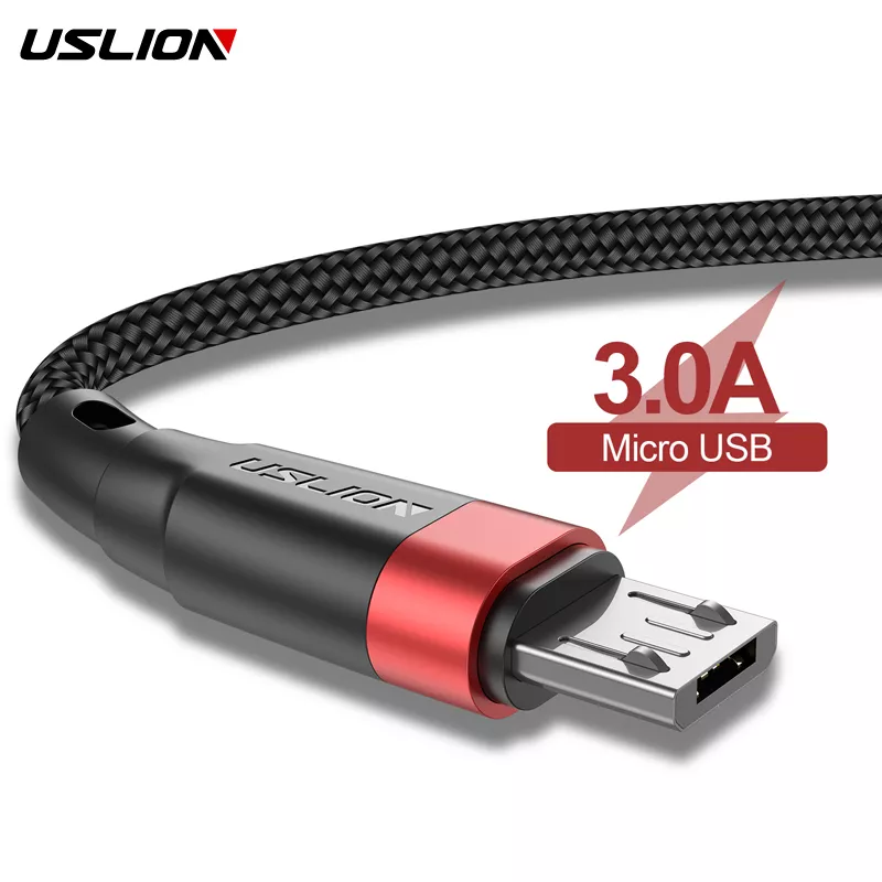 USLION 마이크로 USB 케이블 3A 고속 충전 USB 데이터 케이블 코드, 삼성, 샤오미, 레드미, 노트 4, 5, 안드로이드, 마이크로, 고속 충전, 3m, 2m