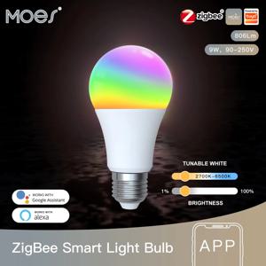 MOSE 투야 지그비 스마트 LED 전구, RGB E27 밝기 조절 가능, 앱 원격 제어, 알렉사 구글 홈 음성 제어, 1-9 개 9W AC90-240V