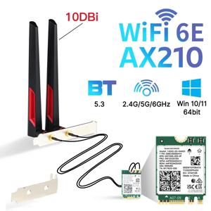 인텔 AX210 802.11ax 와이파이 6E 카드, 블루투스 5.3 MU-MIMO, AX210NGW 데스크탑 키트, 2.4G, 5G, 6Ghz 와이파이 어댑터, 윈도우 10/11, 5374Mbps