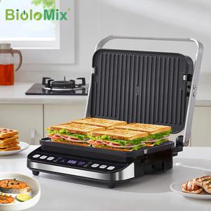 BioloMix-2000W 6 인 1 전기 그릴, 바베큐, 디지털 철판, 샌드위치 및 파니니 프레스용, 와플 메이커 플레이트 옵션