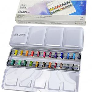 Winsor Newton Cotman 단색 수채화 페인트, 금속 색상 패틀 세트, 전문 아티스트 안료 아쿠아렐레, 24 하프 팬 색상