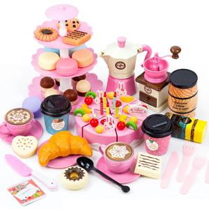 어린이 장난감 음식 케이크 모델 소녀 시뮬레이션 주방 커피 척 놀이 차 세트 기구 컷, 어린이 놀이 하우스 생일 선물