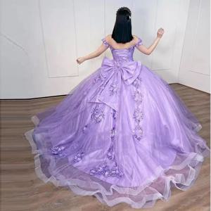 ANGELSBRIDEP-릴락 볼 가운 성인식 드레스, 빅 보우 3D 플라워 아플리케, 신데렐라 16 공주 가운, Vestidos De 15 Anos