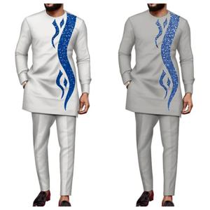 Kaftan 남성용 세트 프린트 탑 바지, 아프리카 민족 캐주얼 전통 의류, 웨딩 의상, 패션 남성 세트, 2 개