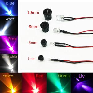 투명 LED 다이오드 DC3V 5V 12V 24V 3MM 5MM 10MM, 레드/그린/블루/옐로우/UV/오렌지/핑크/핫/화이트/RGB 프리-20 개 케이블