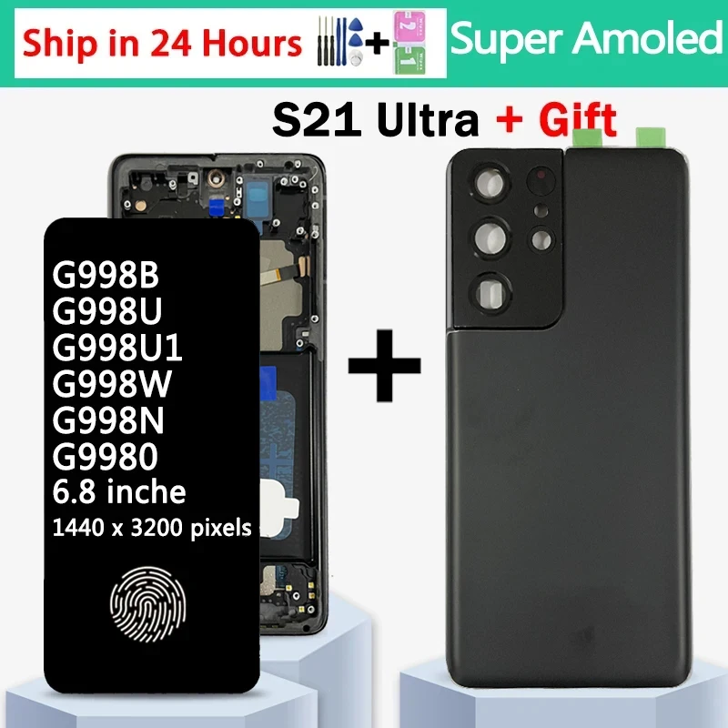 슈퍼 AMOLED 디스플레이 터치 스크린 디지타이저, 삼성 S21 울트라 5G G998 G998U, 삼성 S21 울트라 G998B LCD용, 6.8 인치