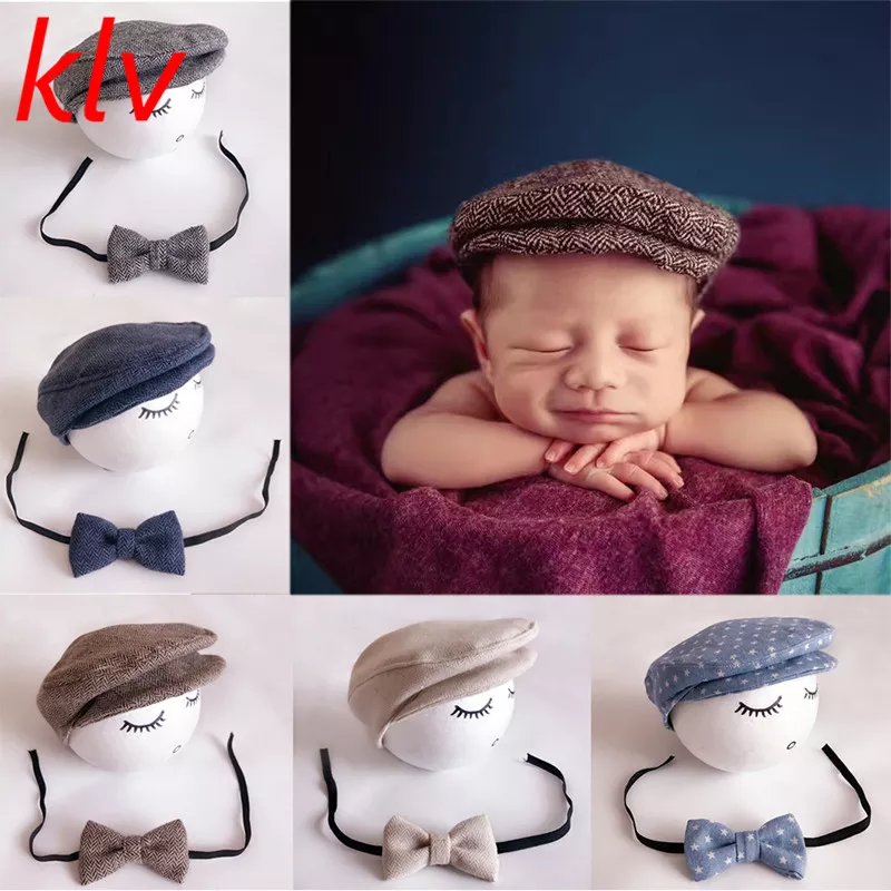 아기 유아 모자 및 넥타이, 수제 신생아 사진 소품, 아기 모자, 비니, 유아 활 넥타이 세트, 아기 사진 촬영 의상