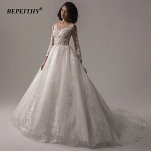 여성을 위한 BEPEITHY 레이스 웨딩 드레스 2023 봄 공주 빈티지 O 넥 긴 소매 신부 볼 가운, Vestidos De Novias