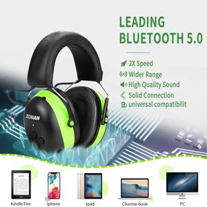 ZOHAN 청력 보호 Bluetooth 헤드폰 귀마개 5.0 헤드폰 안전 소음 감소 25dB NRR Protector for Mowing Music