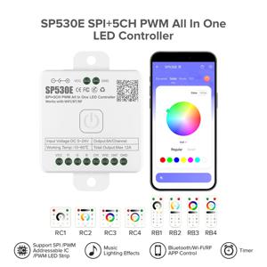 LED 스트립용 올인원 컨트롤러 SP530E 5CH PWM SPI 픽셀, WS2812B WS2811 SK6812 FCOB 5050 RGB RGBW WIFI BT DC5-24V