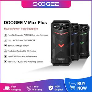 DOOGEE V Max Plus 글로벌 버전 러기드 휴대폰, 6.58 인치, 120Hz, 36GB(16 + 20), 512GB, 200MP Ai 카메라, 22000mAh 조명 효과, 안드로이드 14