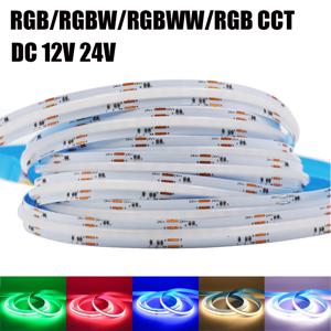 RGB RGBW RGBWW RGBCCT COB LED 스트립, 12V, 24V, 840 784LED/M, 유연한 고휘도 도트 없는 LED 테이프 다이오드, 유연한 리본