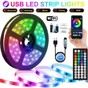 와이파이 LED 스트립 조명, RGB 5050 블루투스 앱 제어, 알렉사 LED 유연한 다이오드, 다색 테이프, 홈 장식 조명 스트립, 30M