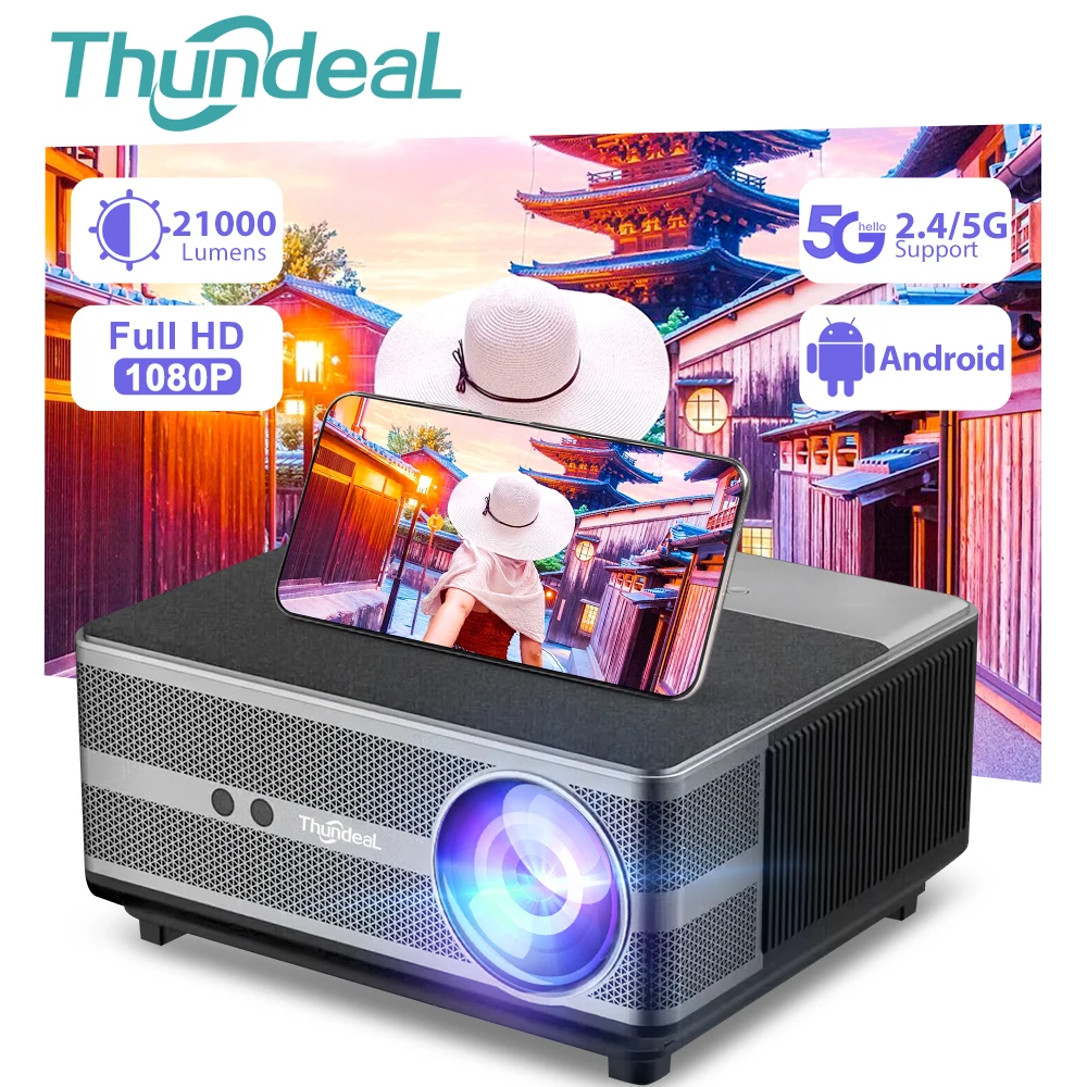 ThundeaL 풀 HD 1080P 프로젝터, 와이파이 LED 2K 4K 비디오 영화, 스마트 TD98 TD98W 안드로이드 프로젝터, PK DLP 홈 시어터 시네마 비머 무선 미러링 HD급 고해상도 LED 빔프로젝터 가정용 캠핑용 가성비