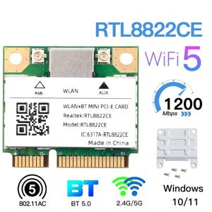 듀얼 밴드 미니 Pcie 블루투스 5.0 무선 어댑터, RTL8822CE, 1200Mbps 와이파이 카드, 802.11ac 와이파이 동글, Win10/11 Better 7260HMW