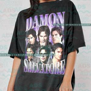 Damon Salvatore 셔츠, Lam3 뱀파이어 다이어리, Ian Somerhalder TV 시리즈, 빈티지 레트로 클래식 오마주 그래픽