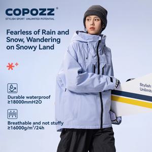 COPOZZ 남녀공용 두꺼운 3L 스키 재킷, 방풍 방수, 겨울 스키 코트, 스키웨어, 단색 후드, 따뜻한 스노우보드 스키 세트