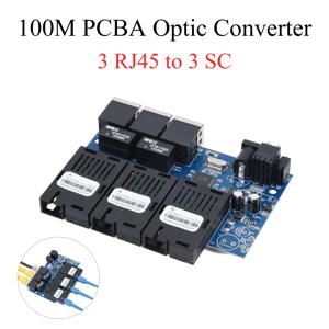 PCBA 보드 광섬유 미디어 컨버터, 이더넷 스위치, 10m, 100m, 3 RJ45 to 3 SC, 20km, 1310nm, 1550nm, 2A + 1B 포트