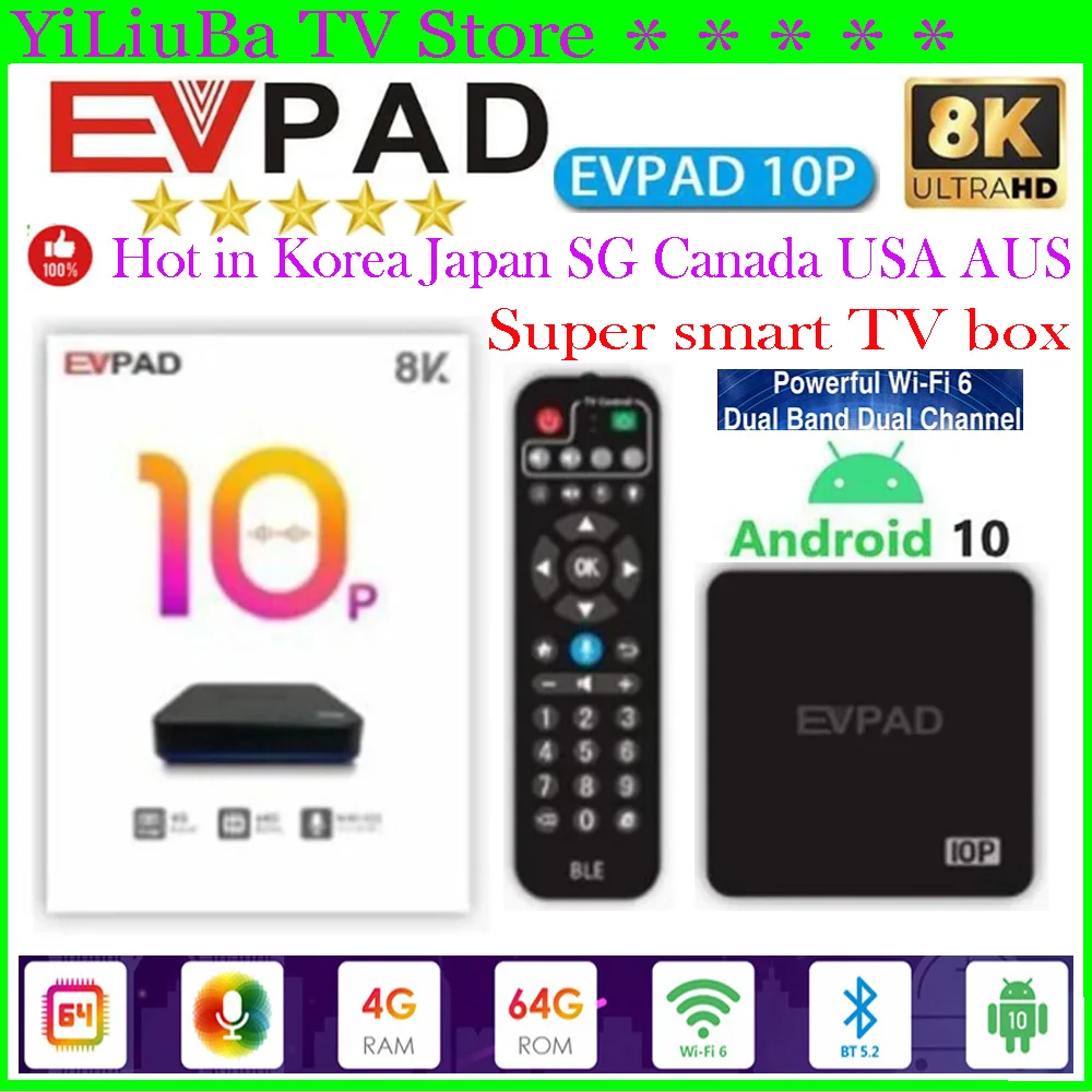 정품 Evpad 10P 박스, 2024 미국 evpad10p 8k 프로 TV 박스, 싱가포르 호주 EVPAD10s 일본 공식 스토어, 한국 CA vs Ubox