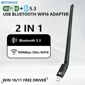 OPTFOCUS USB 와이파이 어댑터, PC BT 와이파이 5 2.4G 5G 5dbi 동글 USB 무선 와이파이 리시버, 900mbps, 블루투스 5.3, AX, 2 인 1