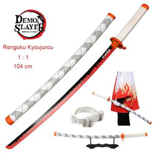 104 cm  Cosplay Demon Slayer Sword  악마 슬레이어 소드 코스프레 무기, Rengoku Tanjiro Katana  렌고쿠 탄지로 카나타 키메쓰노 야이바 카타나 나무 사무라이 검 장난감