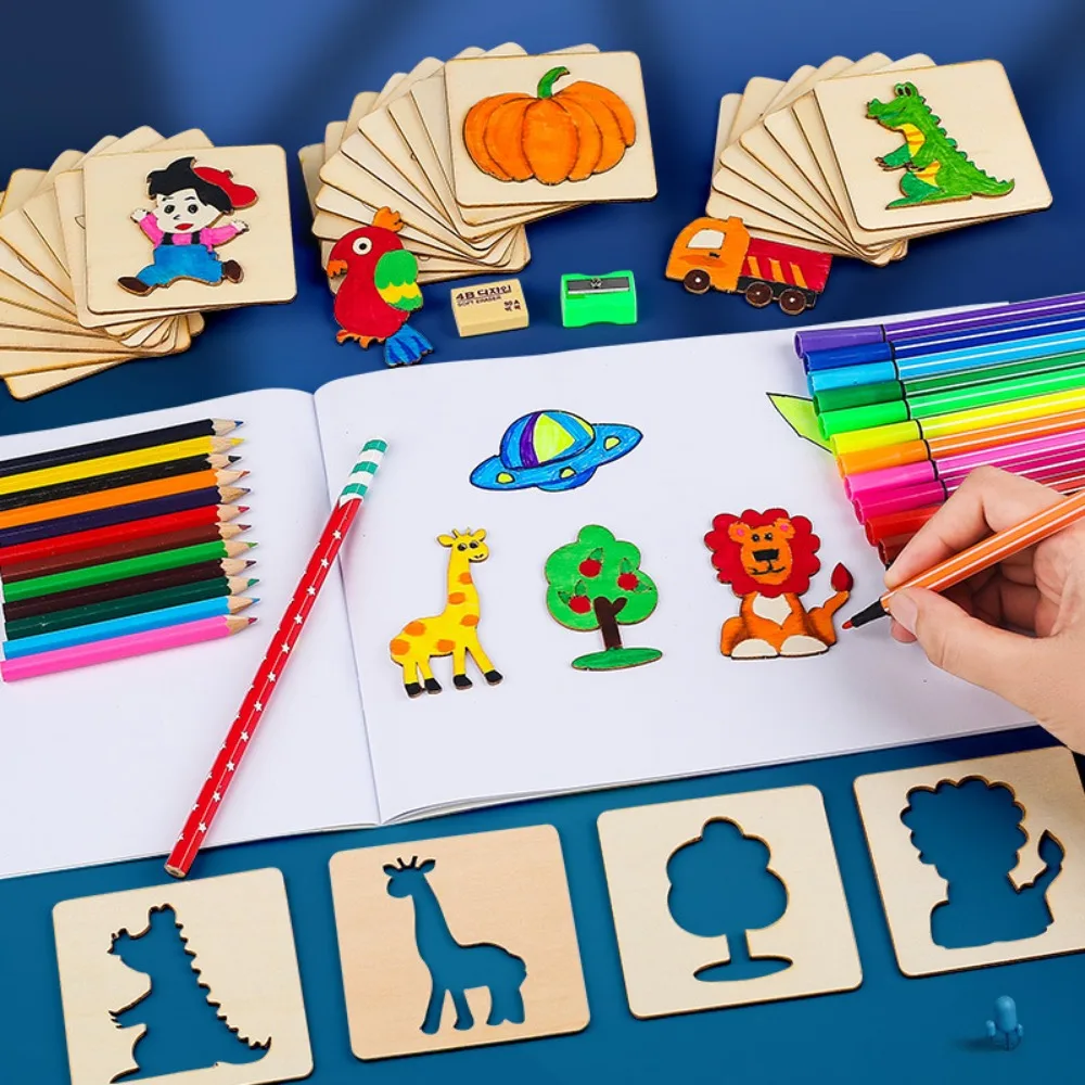 몬테소리 어린이 그림 장난감 나무 DIY 그림 템플릿 스텐실 학습 교육 장난감, 어린이 크리스마스 선물, 20 개