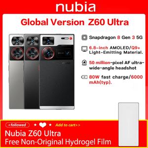 글로벌 버전 Nubia Z60 Ultra 64MP Q9 + 전체 화면 IP68 Snapdragon 8 Gen 3 NFC 6000mAh 80W 고속 충전 5G 카메라 폰