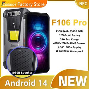 FOSSiBOT F106 PRO MTK G85, 안드로이드 14,15GB(8 + 7GB 확장), 256GB ROM 견고한 스마트폰, 12000mAh 배터리, 48MP 카메라, NFC