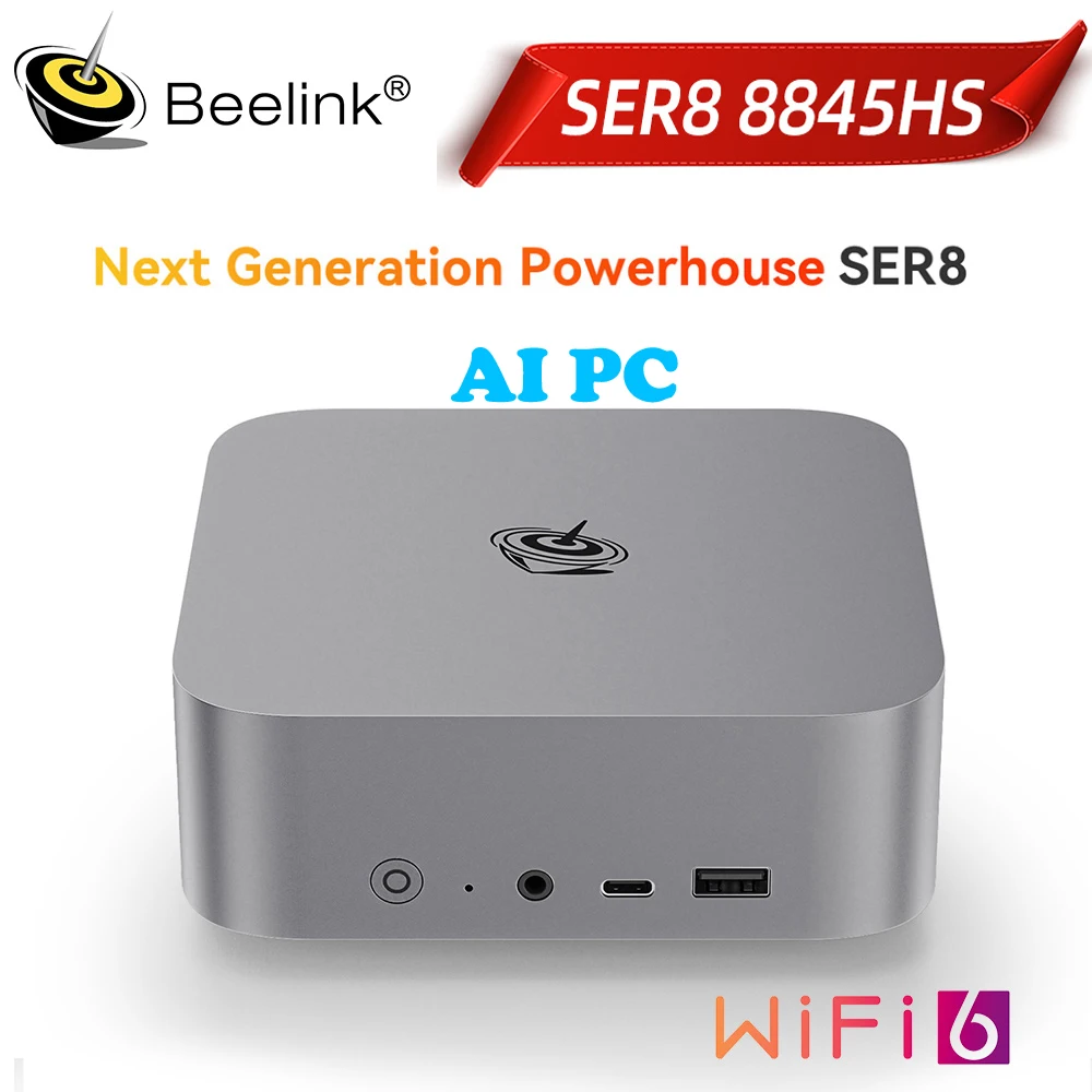 2024 Beelink 미니 게이밍 PC, SER8 강력한 AI PC, AMD Ryzen 7 8845HS, 32G DDR5, 1T NVME PCIe4.0 SSD, 2.5Gbps 데스크탑 컴퓨터