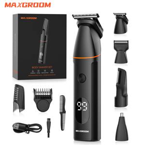 MAXGROOM 남성용 바디 헤어 트리머 키트, 음모 면도기, 코 수염 트리머, 전기 IPX6 방수 사타구니 면도기, 4 in 1