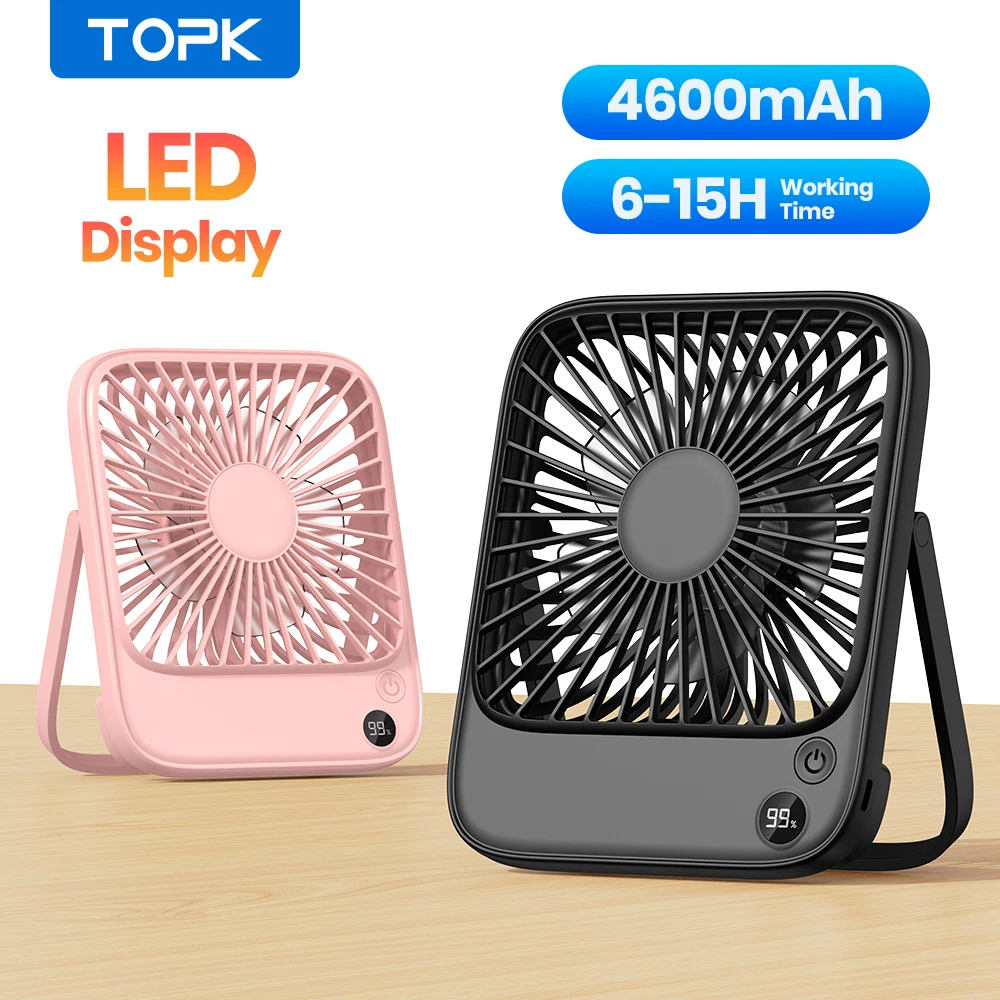 TOPK 충전식 탁상 테이블 선풍기, 2000mAh, 4500mAh 배터리 작동 데스크탑 선풍기, 무소음 얇은 개인 선풍기, 전원 및 속도 디스플레이