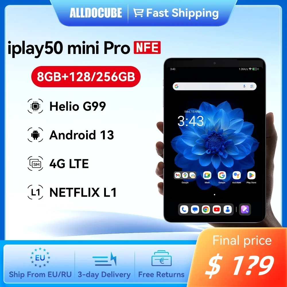 ALLDOCUBE iplay 50 미니 프로 태블릿, 5000mAh, 8GB ROM, 256GB Widevine L1, Netflix Helio G99 CPU IPS 디스플레이, 8.4 인치