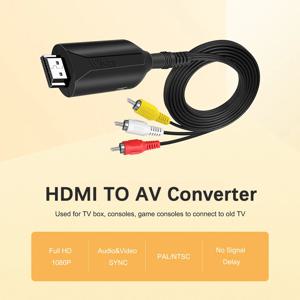 비디오 컨버터 HDMI to RCA AV 어댑터 HD 비디오 HDMI to RCA AV CVBS L/R 비디오 1080P HDMI2AV 지원 NTSC PAL, 1m/3.2f 신제품