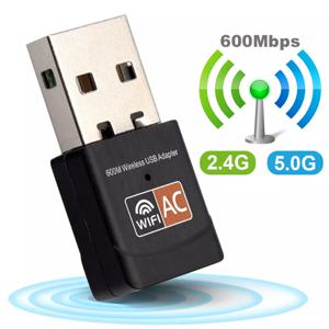 무선 USB 와이파이 어댑터, 600Mbps 와이파이 동글 PC 네트워크 카드 듀얼 밴드 와이파이 5 Ghz 어댑터 랜 USB 이더넷 수신기