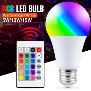 E27 스마트 컨트롤 LED RGB 조명, 밝기 조절 가능, 5W, 10W, 15W, RGBW LED 램프, 다채로운 변경 전구, 화이트 홈 장식