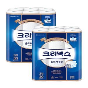 [크리넥스] 3겹 천연펄프 울트라클린 화장지 (27m X 30롤 X 2팩)