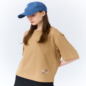 [헤지스 여성] [[24SS]] HSTS4BC25I2 베이지 루즈핏 로고프린트 5부소매 티셔츠