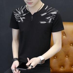 남자 여름 티셔츠 코튼 반소매 슬림 핏 캐주얼 V 넥 반팔 티셔츠 탑