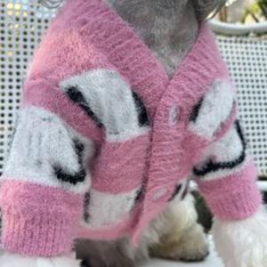 강아지옷명품 니트 스웨터 가디건 중소형견 대형견 두꺼운 반려동물 코트, 핑크