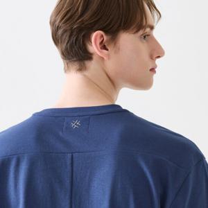 [by STCO] 남성 블루 오버핏 자수 반팔 티셔츠